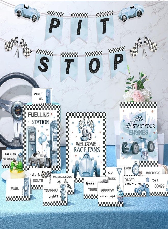 Sonwyoung 19 Pcs Race Car Birthday Party Decorations Boys Two Fast Vintage Birthday Decor 2 Fast Dusty Blue Black Wheel Checkered Supplies for Baby Shower Race Car One Party - Image 1